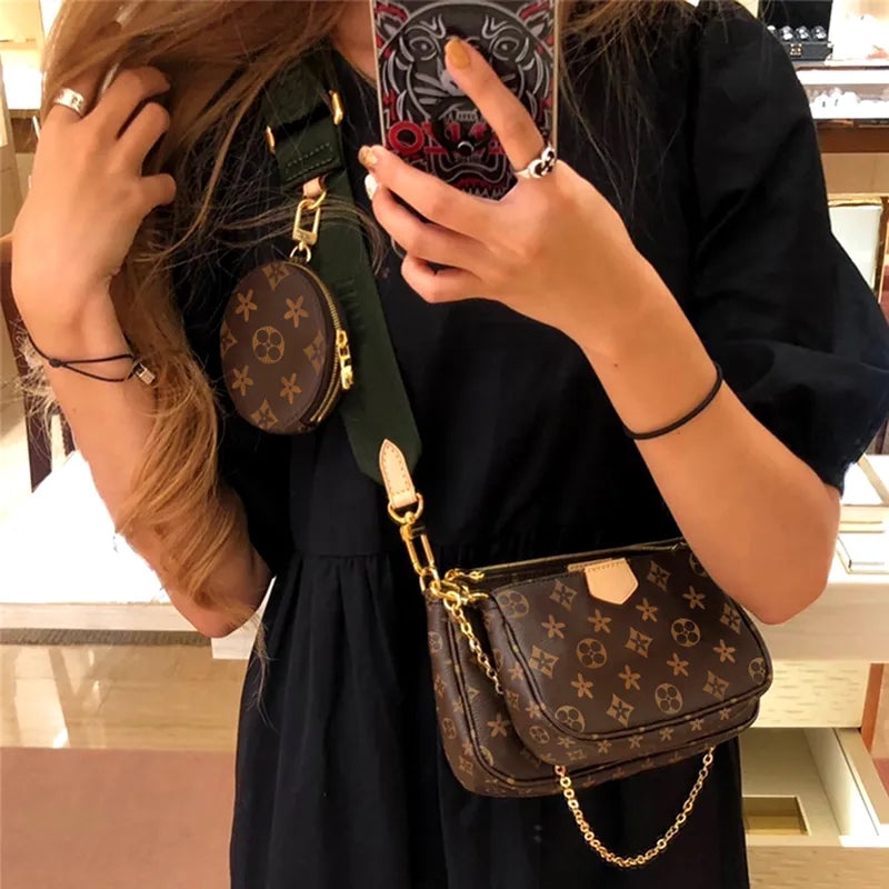 Pink Strap Crossbody Bags Designer Women Bag 3Pcs Set Purses Designer Woman Handbag Luxury Designer Shoulder Cross Body Bag Golden Chain Purse Mini Designer Wallet